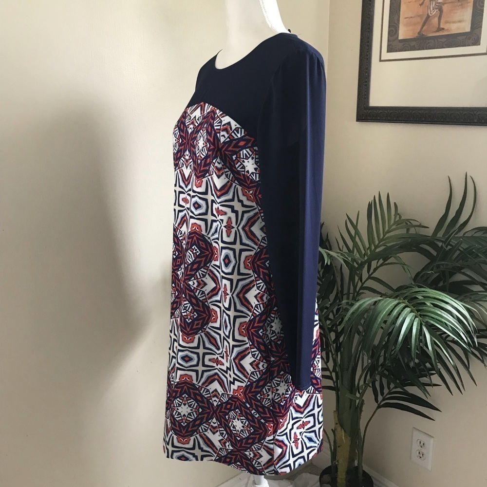 Cremieux Women Stretch Sheer Top Stretch Long Sleeve Dress Navy White Orange M * - Picture 5 of 6